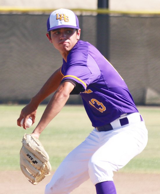 Reese Sartin pitches in the first inning against Hanford in the baseball team's final regular season game.